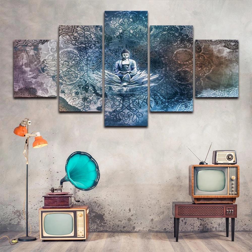 Prints Canvas Paintings Wall Art 5 Pieces Interiorized Buddha Meditate Posters Pictures Home Decor Living Room No Frame Modular