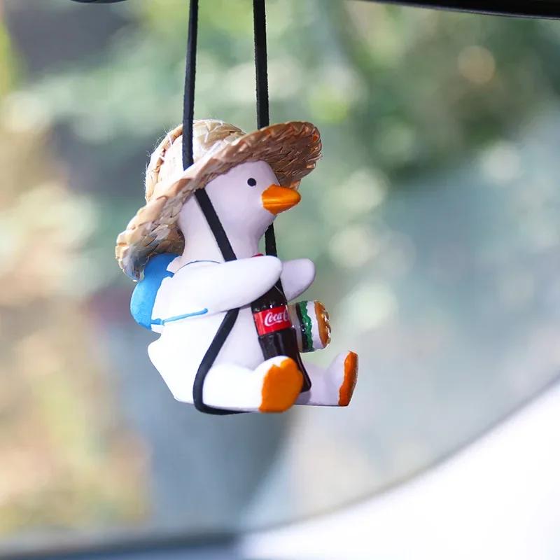 Cute Gypsum Swing Duck Anime Pendant Auto Rearview Mirror Ornaments Birthday Gift Couple Accessorie Car Fragrance Car Accessorie