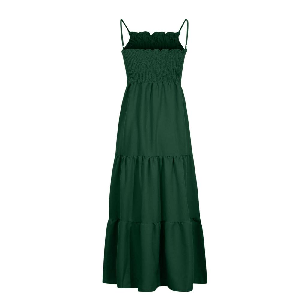 Strapless Dress For Women Color Summer Beach Boho Smocked Tube Top Straps Swing Dress