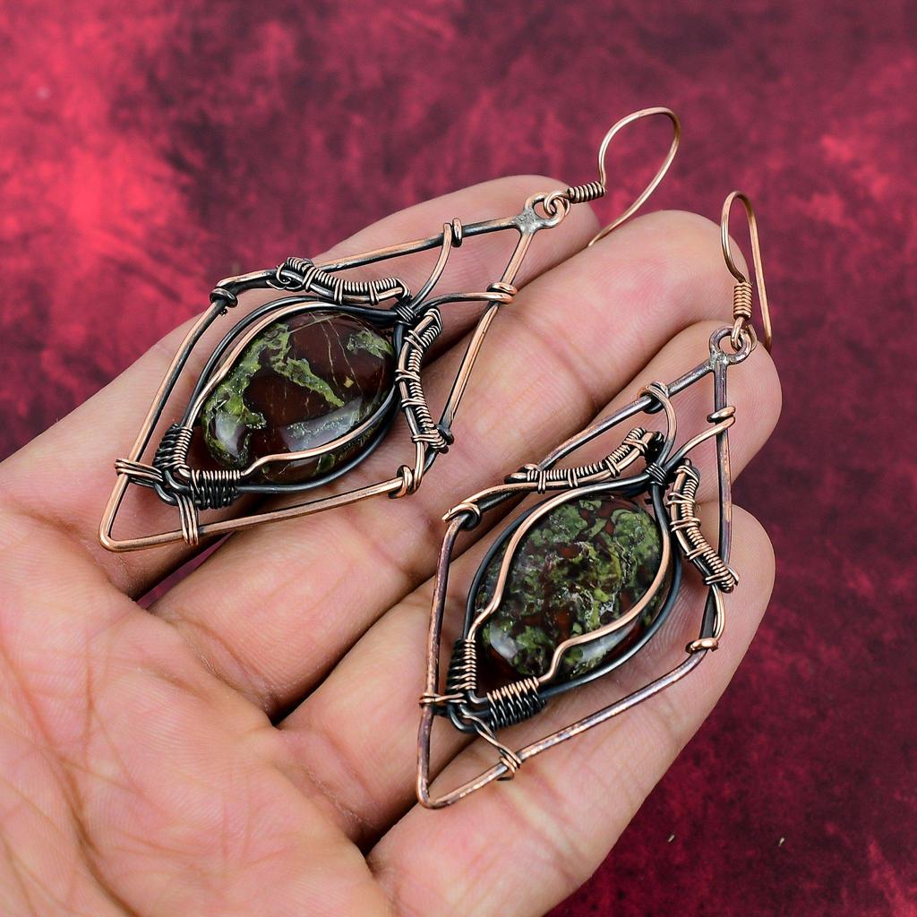 Dragon Bloodstone Earring Copper Wire Wrapped Earring Gemstone Earring Dragon Bloodstone Jewelry For Gifts Handmade Earrings Copper Jewelry