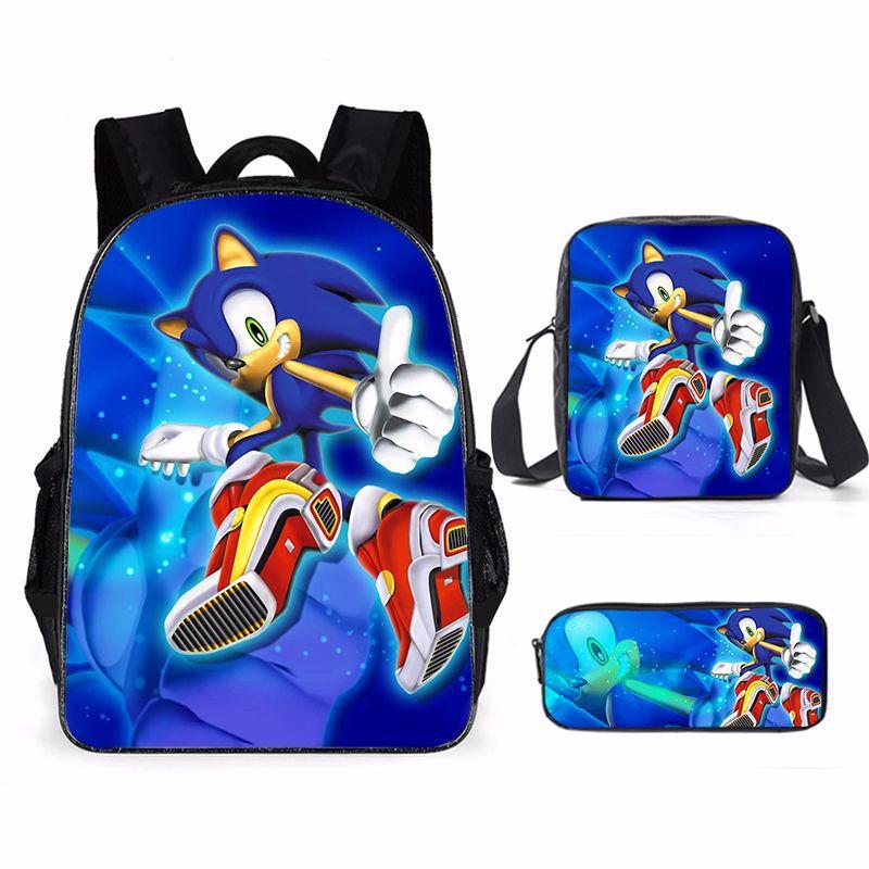 Sonic Backpack, Primary And Secondary School Students Schoolbag, Messenger Bag, Pencil Bag Three-Piece Set
