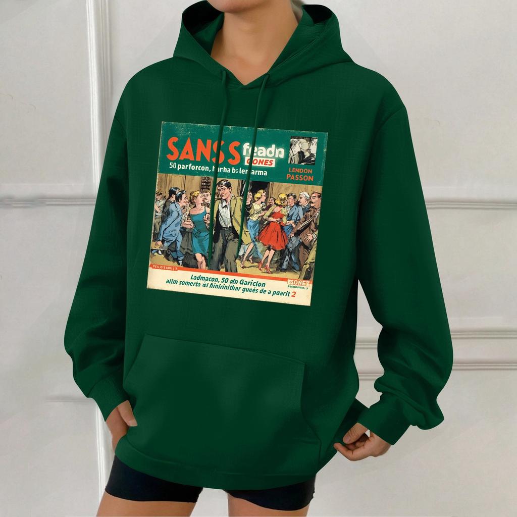 Damode Retrotryckt Ledig Huvtröja med Fickor