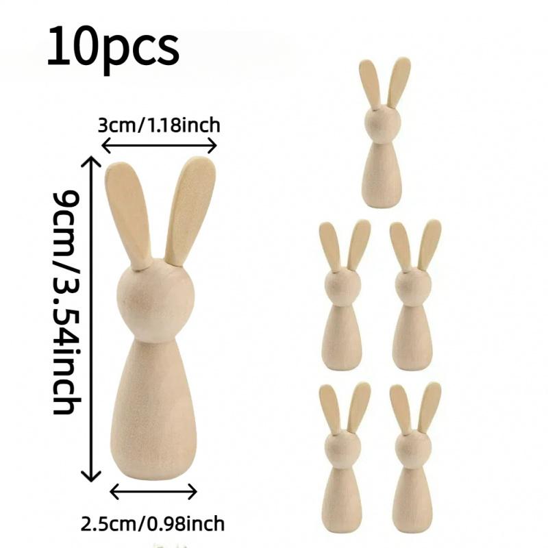 10pcs Easter Wooden Painted Rabbit, Creative Graffiti Wooden Figure, Wooden Tulip Rabbit Ornament.