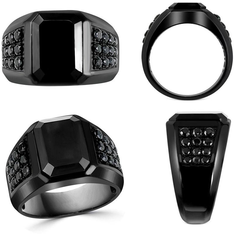 Hot Sale High Quality Geometric Black Rhinestone Crystal Zirconium Male Alloy Ring for Men Party Zircon Accessories