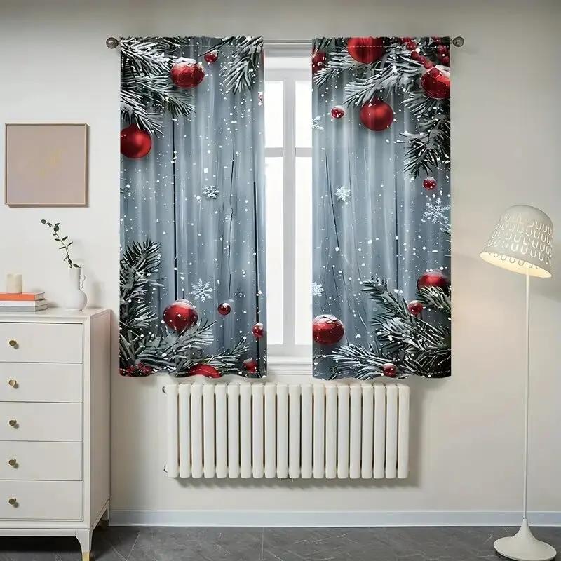 Set Of 2 Christmas Decorative Pattern Printed Curtains Window Decorations Home Room Made Polyester