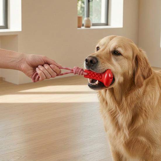 Natural Cotton Rope Toy Dog Chew with Pull Rope, Interactive Tug of War Durable Toys Toy, Teeth Cleaning Treat Dispenser for Aggressive Chewers
