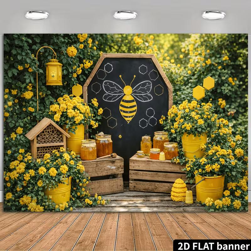2D Bee Honey Yellow Floral Rustic Wall Tapestry Background Cloth 47.2x31.5inch/120*80cm
