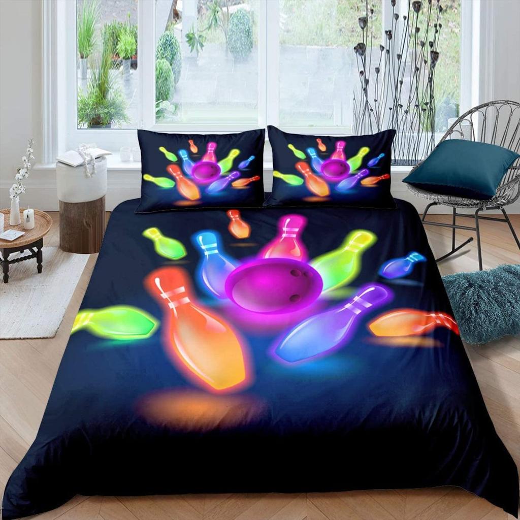 Bowling Soft Duvet Cover Polyester Sport Competion Comfortable Quilt Cover Sports Games Stary Sky Blue Line Beding Set Double Quen King-Sized