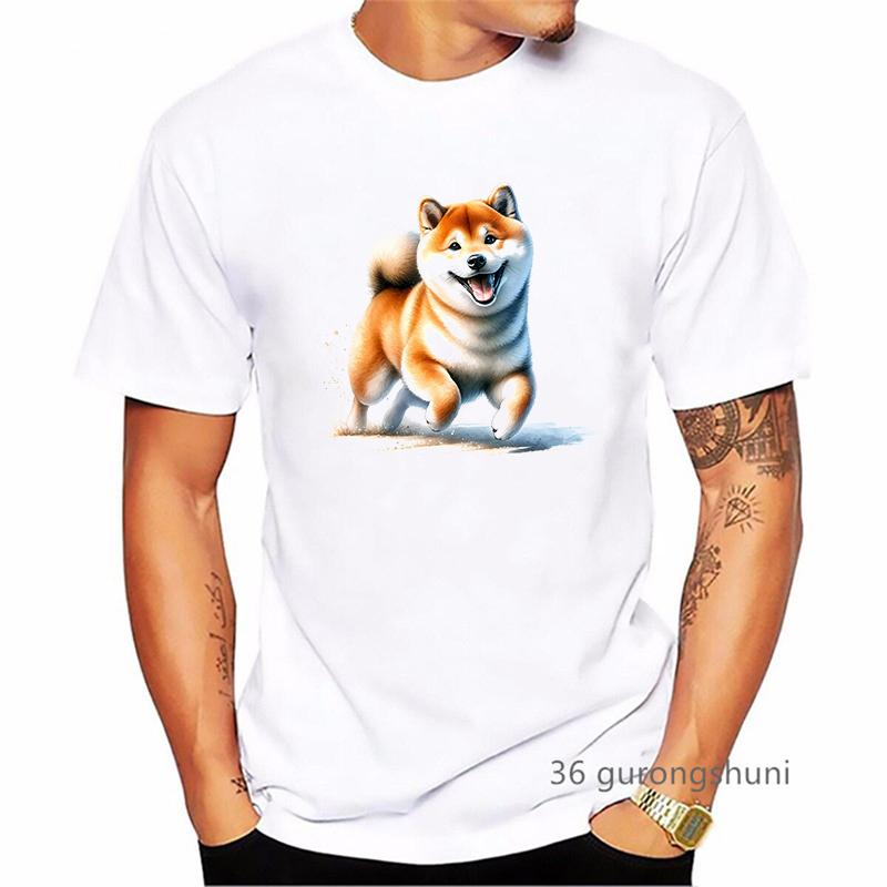 Kawaii Shiba Animal Printed T Shirt Men Funny Dog Lover Tshirt Homme Summer Short Sleeve TShirt Harajuku Shirt