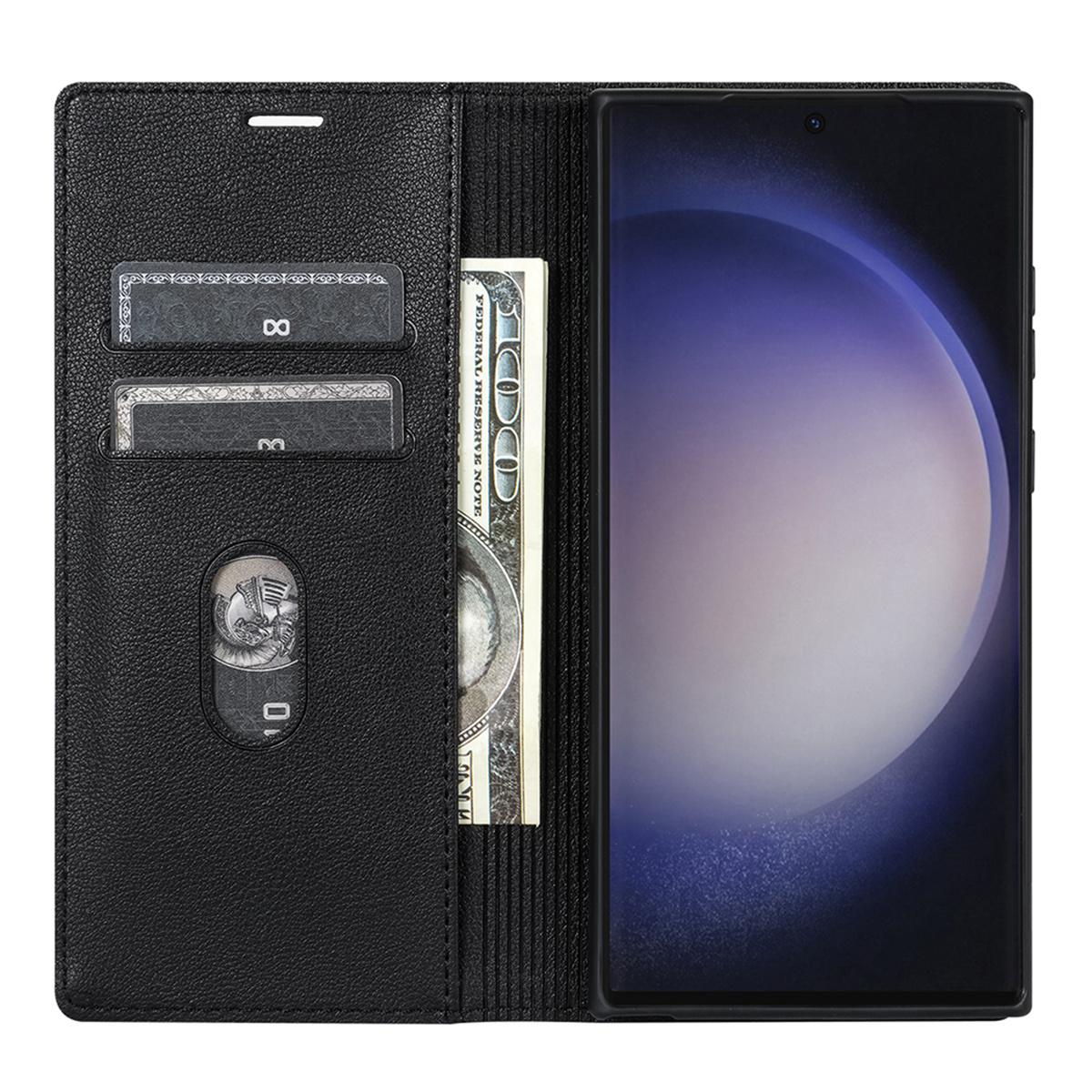 

BKS-001 For Samsung Galaxy S24 Ultra Case PU Leather Stand Wallet Phone Protector Black