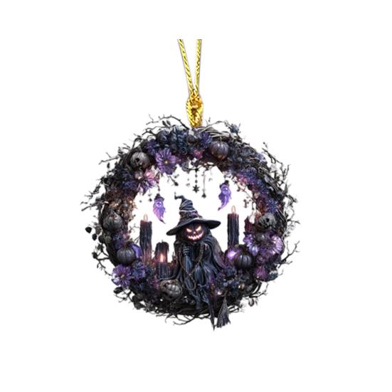 Halloween Pumpkin Witch Pendant Car Rearview Mirror Hanging Ornament 2D Flat Acrylic Bag Charm Festive Gift for Car Enthusiasts