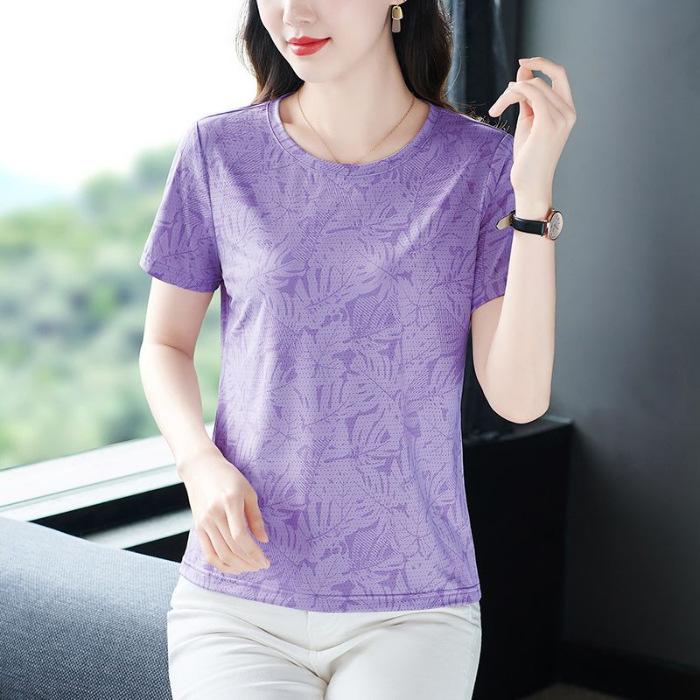YYFS Women's Fashion Casual Summer Spring Flower Pattern Print Short Sleeve O-Neck Blouses & Shirts