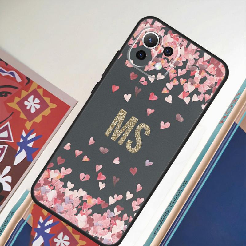 Custom Polka Heart Rose Gold Monogram Case For POCO F5 X3 X5 Pro F4 X4 GT F3 M5s M5 Cover For Xiaomi 13 Lite 12 11 11T 12T Pro