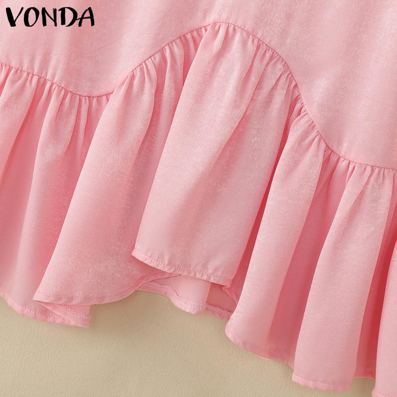 VONDA Women Chinese Style Sleeveless Irregular Ruffled Glitter Casual Tank Tops