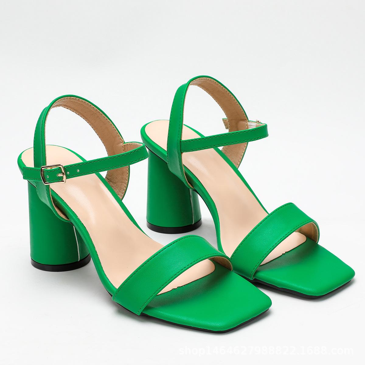 

Женские сандалии на толстом каблуке с квадратным носком, летние, универсальные, модные, на каждый день, с темпераментом, на высоком каблуке 43 зелёный
