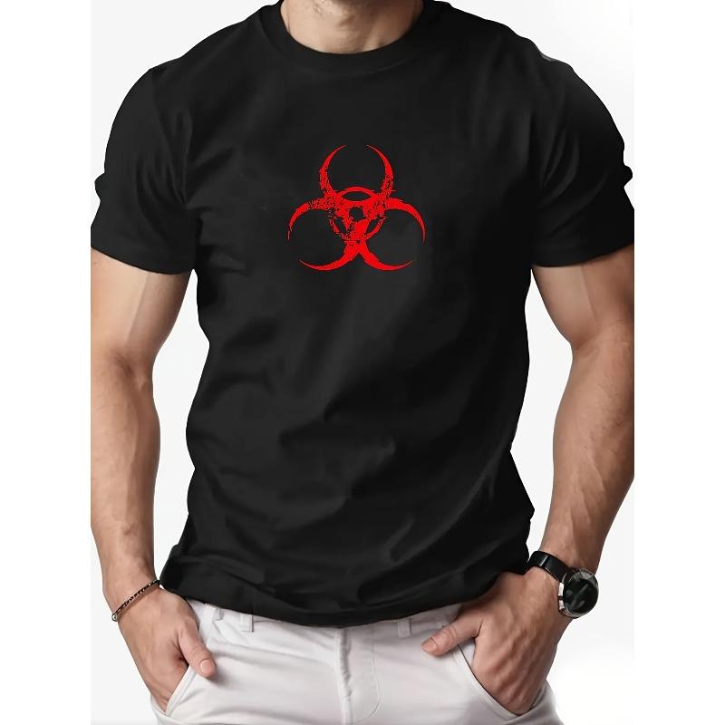 European Size Men s Biochemical Hazard Pattern Summer Casual Crew Neck Short Sleeve T-Shirt S чёрный