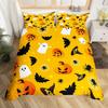Cute Ghost Duvet Cover Halloween Theme Yellow Bedding Set Pumpkin Lantern Floral Ghosts Comforter Cover Polyester Quilt Cover