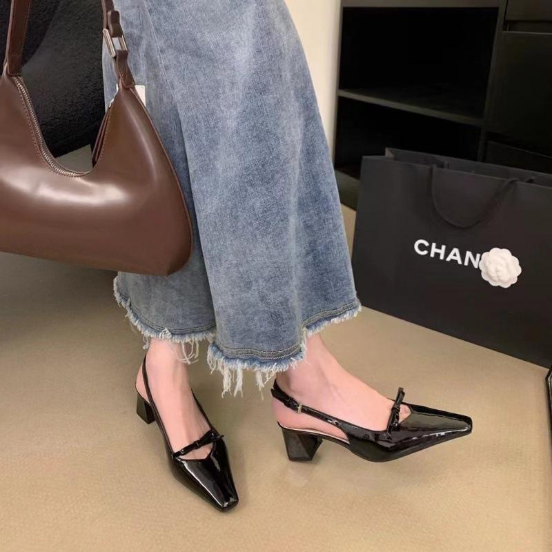 2025 spring and autumn new fashion versatile medium and high heel bag head sandals women's shoes French temperament empty single shoes