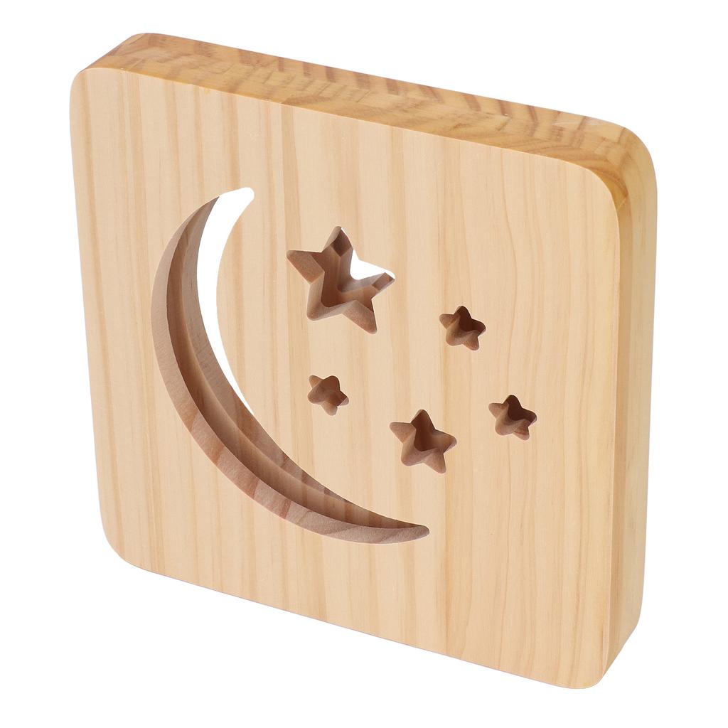 Wooden 3D LED Light Hollow Moon Star Pattern Eye Protection USB Power Supply Warm White Night Lamp f