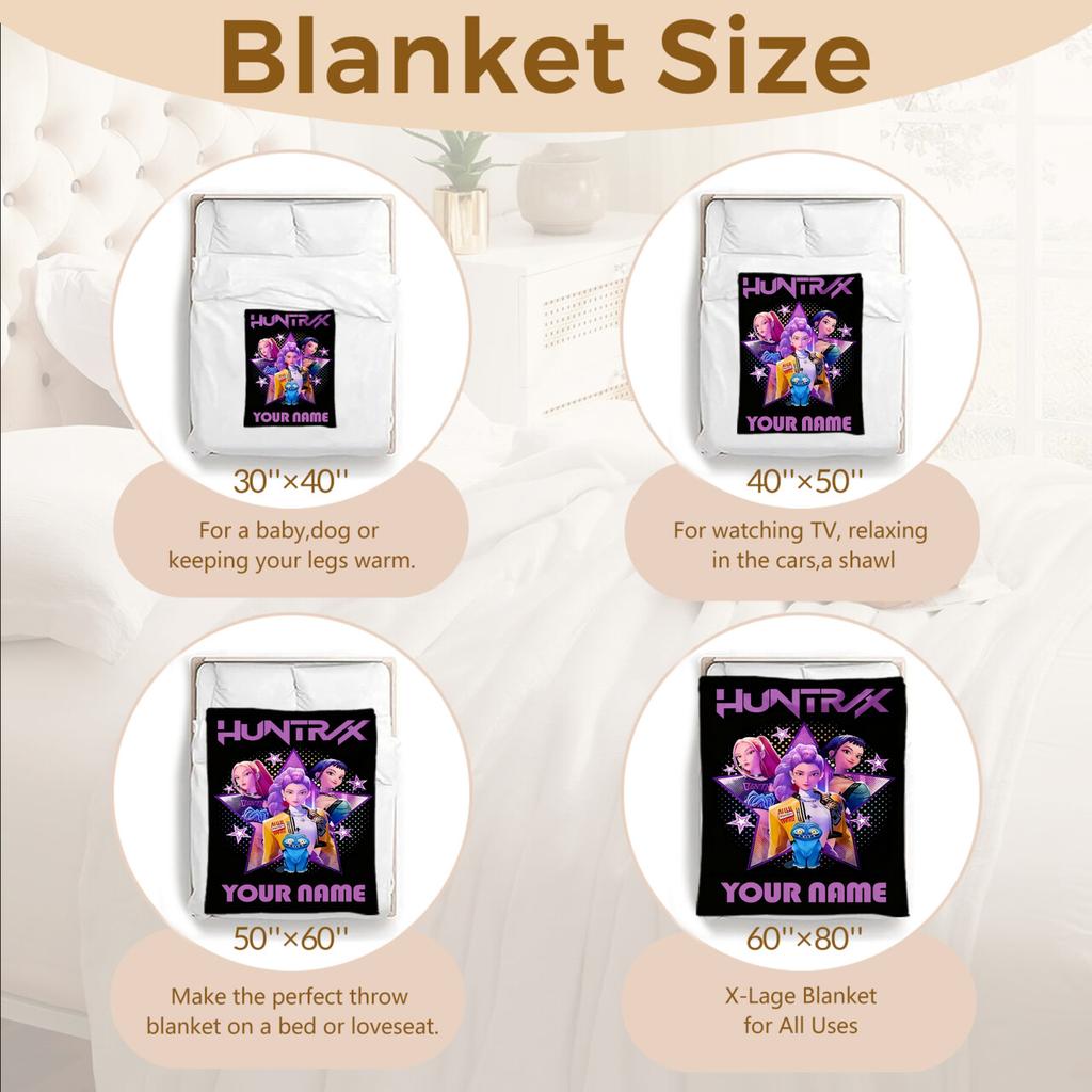 1PC Custom Name K-Pop Demon Hunters Blanket Girls Boys Plush Throw Blanket Novelty Warm Blanket All Season Gift