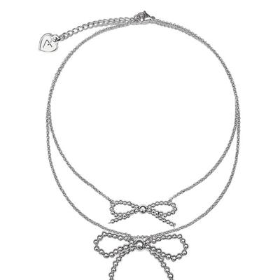 VVV Silver Beaded Surgical Ribbon Necklace