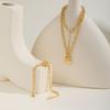 Stainless Steel Plated 18K Gold Round Cross Chain Heart Lock Bracelet Necklace Nc-