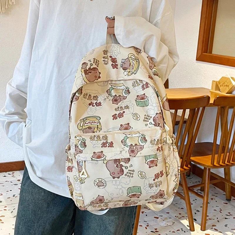 Kawaii Cartoon Capybara Backpack Funny Large Capacity Capybara School Bag Student Laptop Bag School Backpack for College Student