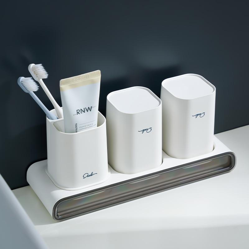 

Stainless Steel Toothbrush Cup Set - Japanese Minimalist Bathroom Durable Kids Oral Care Cups with Anti-Slip Base Metal Drinking (as the picture,27.3x12.4x9.5cm)