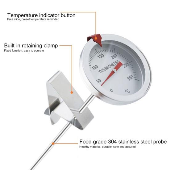 Termômetro de óleo universal de alta precisão, aço inoxidável, medidor de temperatura de alimentos, testador de temperatura de alimentos