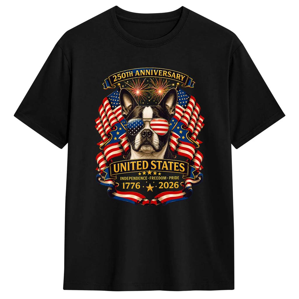 Boston Terrier 4th Of July Patriotic Dog Tshirt Trending T Shirts Shortsleeved Streetwear Tshirt 100 Cotton Oversize Tees