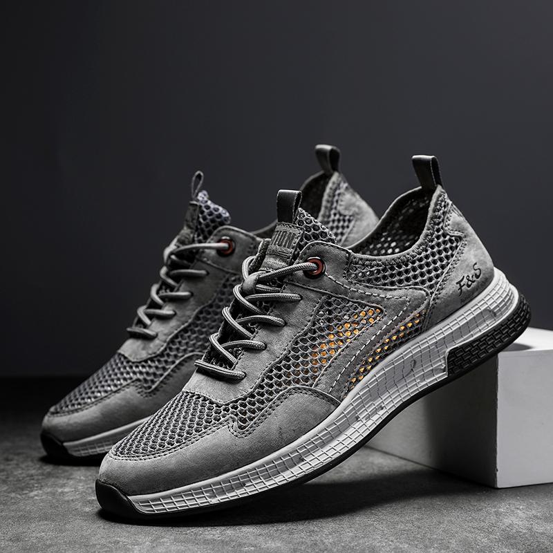 Fashion Men Breathable Mesh Top Layer Pigskin Casual Shoes Fashion Patchwork Men Sneakers Summer Man Comfortable and Soft  Walking Shoes