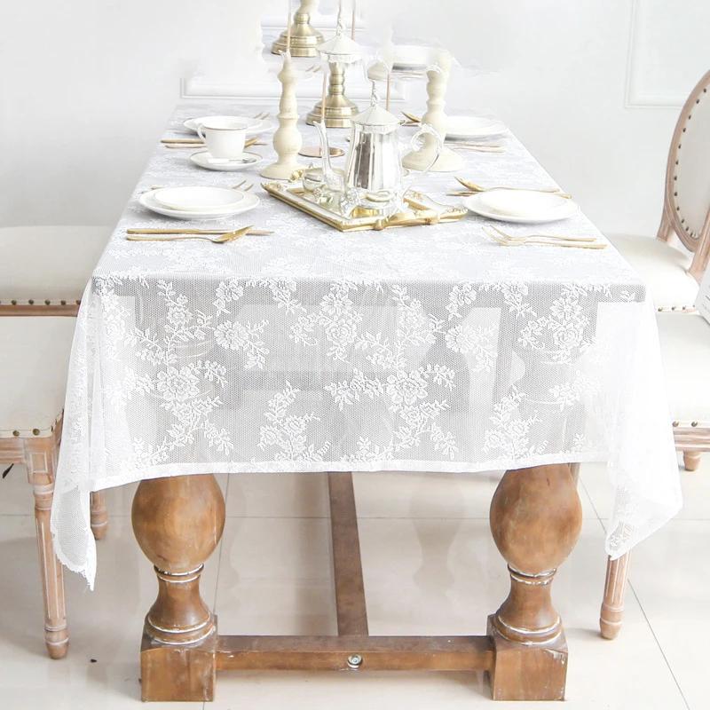 White Lace Tablecloth for Wedding Party Hotel Thin Light Table Cover Rectangular Tablecloth Elegant Flowerpattern Table Cloth