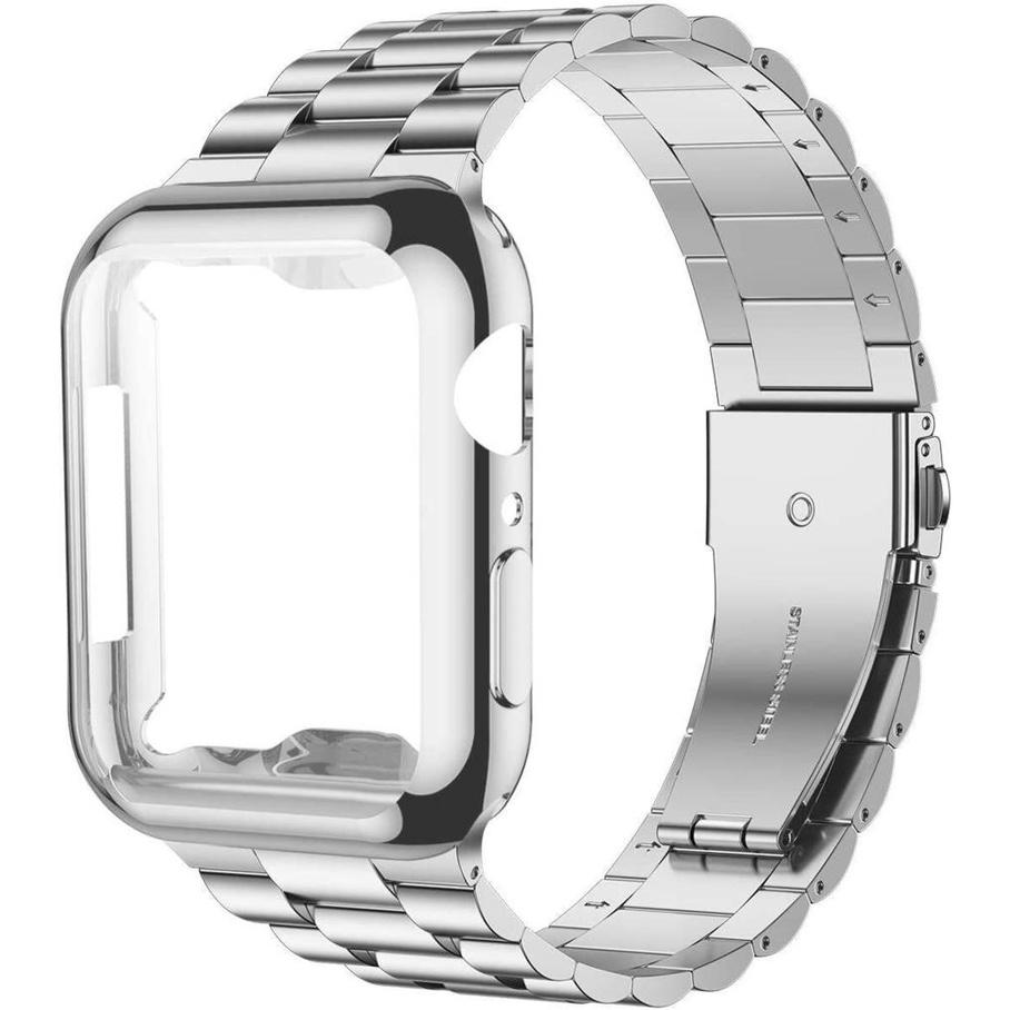 Pulseira de aço inoxidável + capa + protetor de tela de filme para pulseira de relógio Apple 44mm 40mm 45mm 41mm 38mm 42mm Iwatch Series 7 Se 6 5 4 3 T500 Pro T55