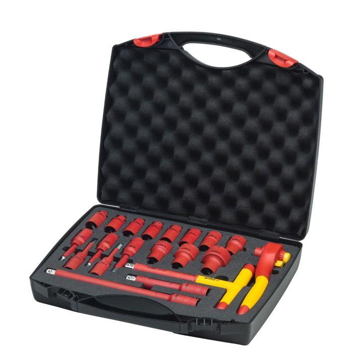 Coffret clé à cliquet isolé 1/2" 20 pièces Wiha - Rouge Jaune 21 - 43024