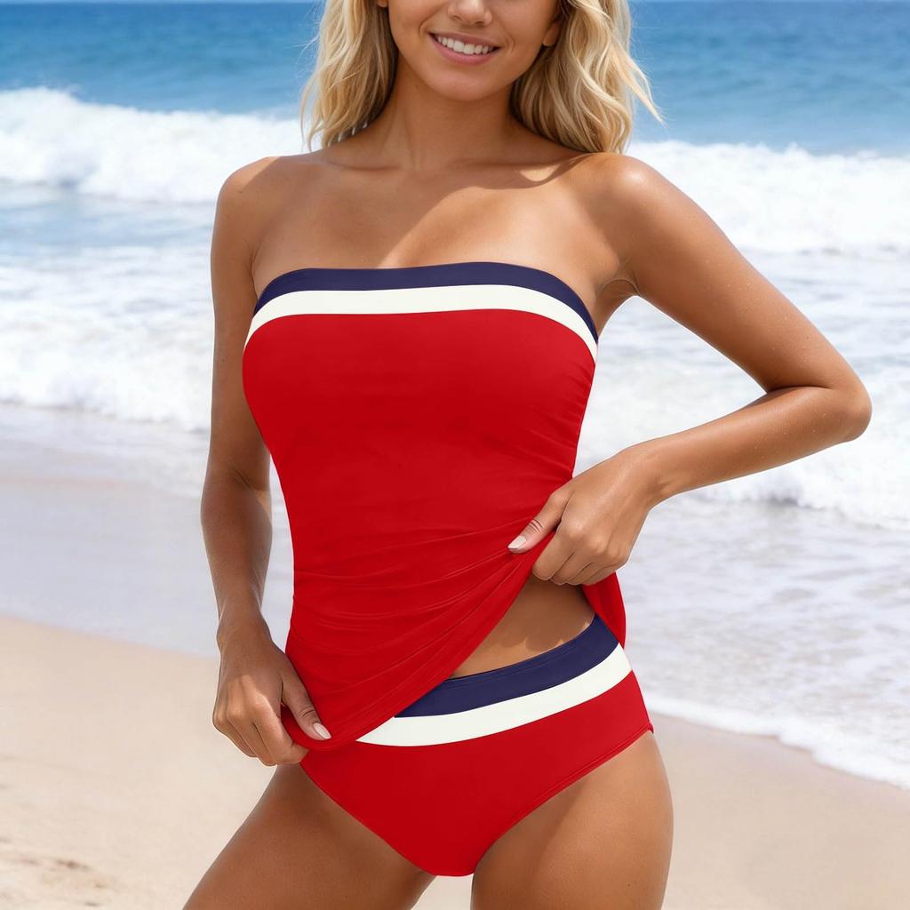 Women's Fashionable Two-Piece Sexy Patchwork Ribbon Strappy Bikini Swimsuit