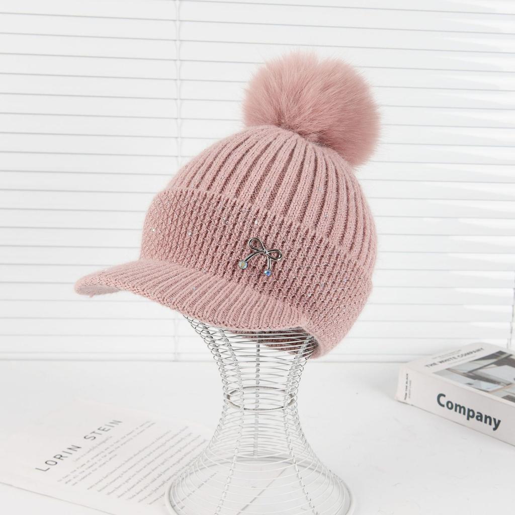 Rabbit Fur Knitted Hat Women'S Winter Velvet Thickened Thermal Ear Protection Hat Big Head Circumference Shows Small Face Cycling Baseball Cap