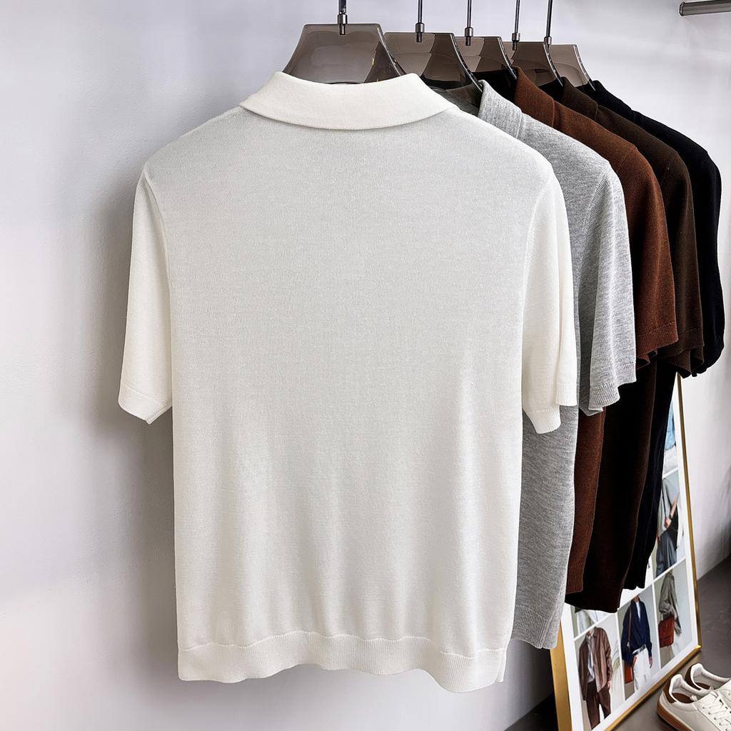 [Extremely Simple and Relaxing Version] Linen Lyocell Small V-neck Men's Solid Color Polo Shirt
