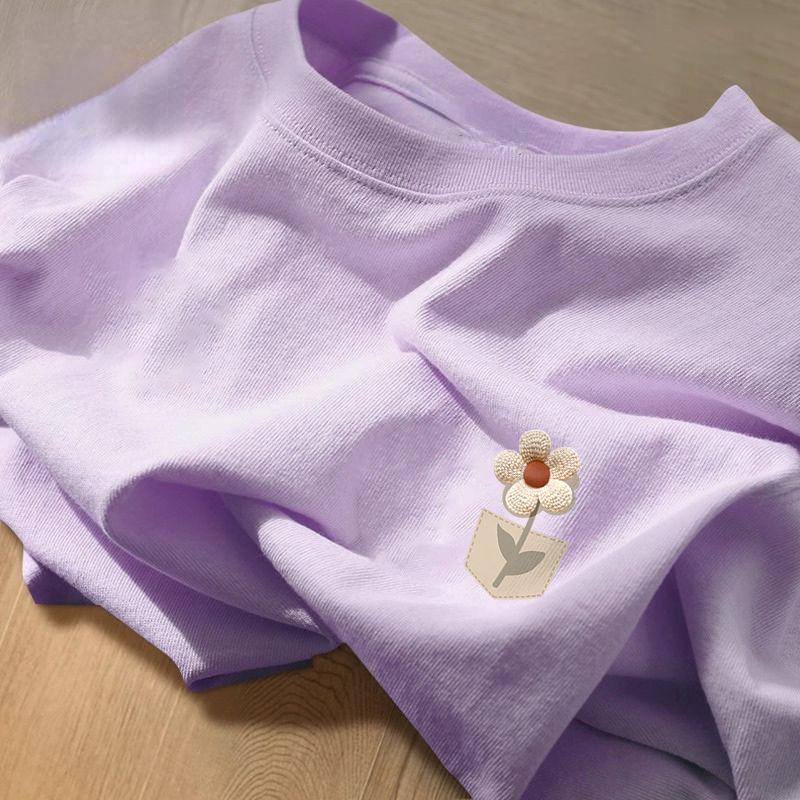 

Удобная и дышащая женская хлопковая футболка в ленивом стиле с коротким рукавом и цветком XXL фиолетовый