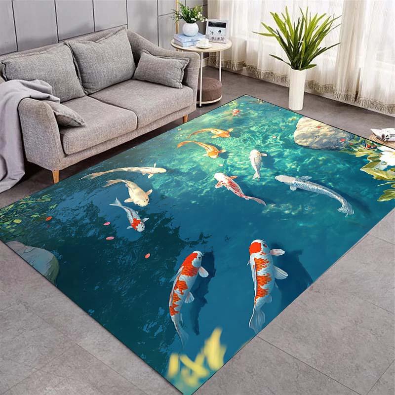 

1pc Colorful Koi Fish Swimming Pattern Printed Area Rug, Creative Polyester Carpet, Soft and Comfortable for Bedroom, Office, Li 50x80cm