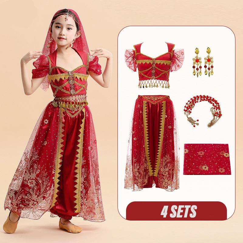 Dziewczynka Sari Księżniczka Kostium do Tańca Brzucha Zestaw Dzieci Indyjska Impreza Występ Sceniczny Kostium Fantazyjny Halloween Kostium Taneczny Bollywood