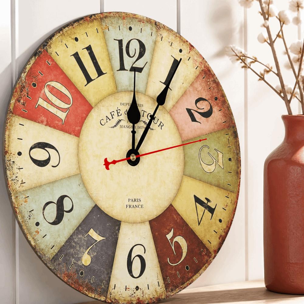 12 Inch Wooden Wall Clock Battery Operated Retro Wall Clock Quartz Wall Clock For Living Room