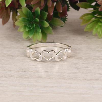 Dainty Sterling Silver Multi-Heart Ring - Minimalist Linked Heart Band - Gift for Her, Anniversary, Valentine's Day