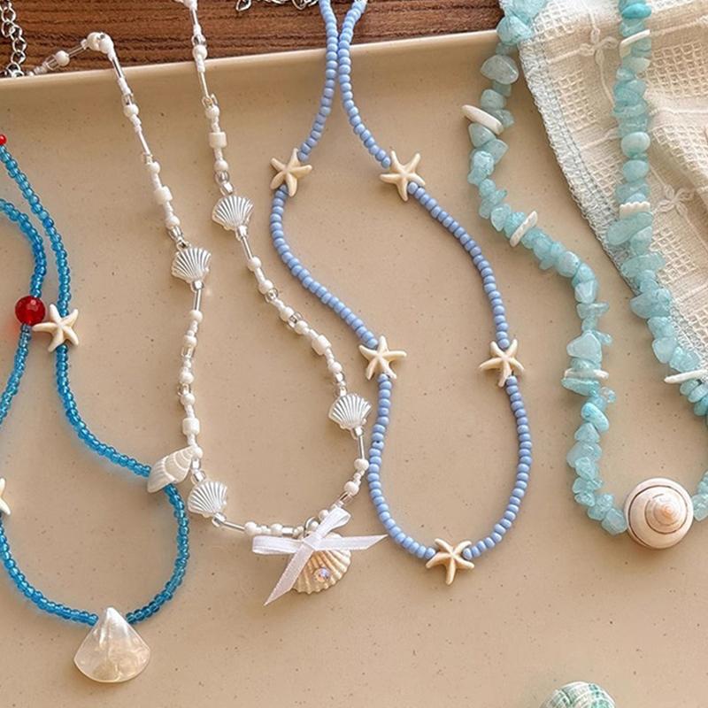 Bohemian Mixed Color Rice Beads Chain Choker Summer  Beach Necklace For Women Boho Starfish Choker Necklace Jewelry