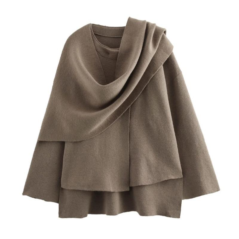 Women'S Asymmetrical Scarf Short Knitted Jacket