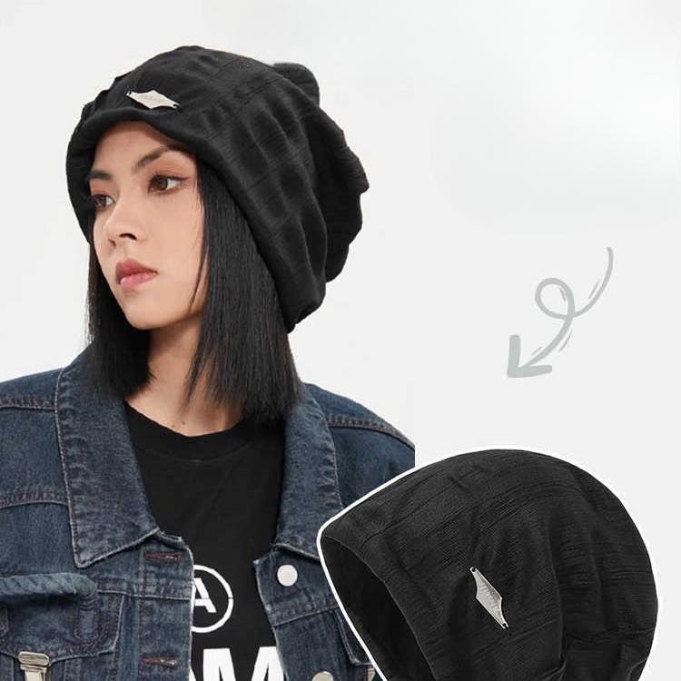 Autumn and Winter Metallic Label Cold Hat Big Head Hat Women's Face Small Pile Hat Texture Versatile Warm Pullover Hat