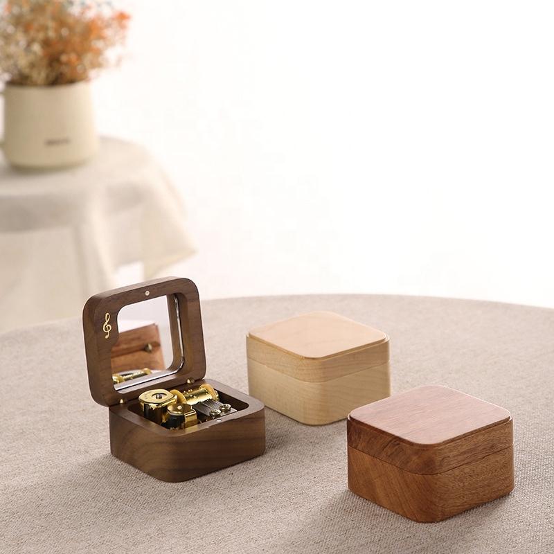 Custom Wooden Music Box DIY Carved Musical Note Small Wooden Box Creative Gift