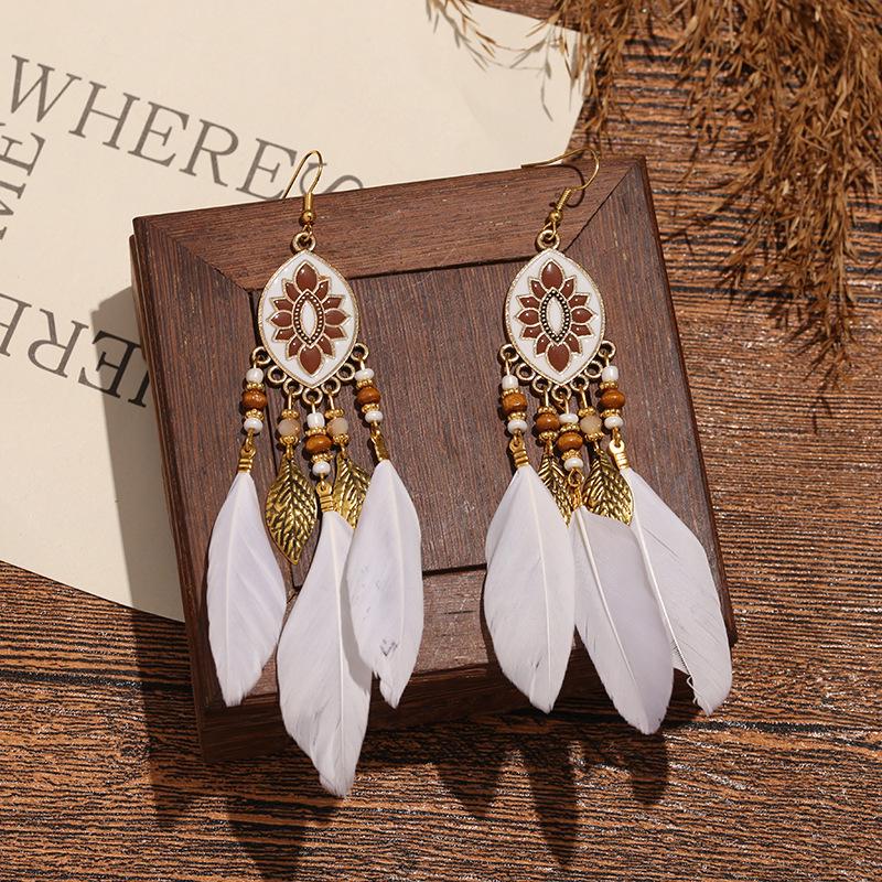 Bohemian Long Tassel Feather Earrings - Trendy Douyin-Inspired Design for Women