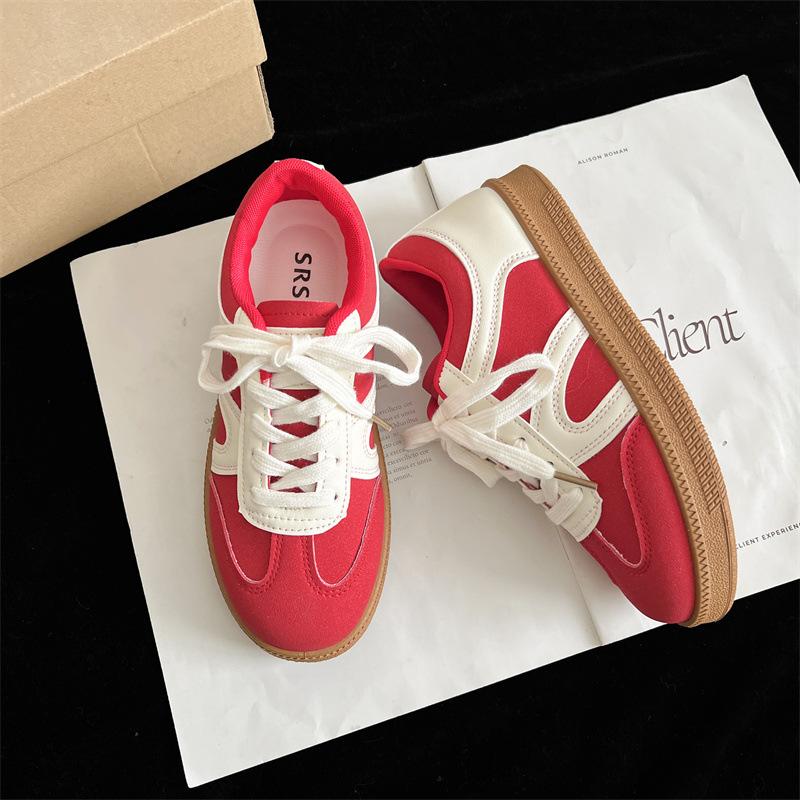 

Red popular German training shoes women s 2025 spring new flat-bottomed versatile white shoes retro board shoes casual sports shoes 40 красный