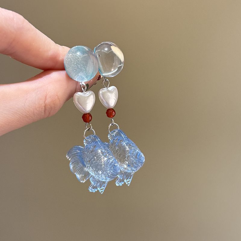 Round pearl love small fish pendant earrings fashionable small fresh stud earrings versatile temperament high-end earrings