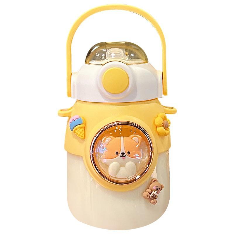Süße Kinderwasserflaschen mit Strohhalm für Mädchen Kinder 820ml Große Kapazität Kawaii Cartoon Schüler Schule Reise Wasserbecher